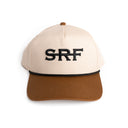 Beige and brown cap with 'SRF' logo on a white background