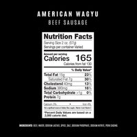 Nutrition facts label for American Wagyu beef sausage on a black background