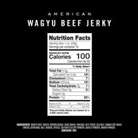 Nutrition facts label for American Wagyu Beef Jerky on a black background