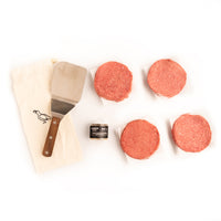 Smash burger spatula, salt, and patties 