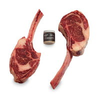 Tomahawk steaks and salt container 