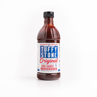 Bottle of Tuffy Stone Original BBQ Sauce with Chipotle on a white background
