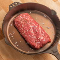 USDA Choice Flank 1.5 lb with finishing salt in cast iron 