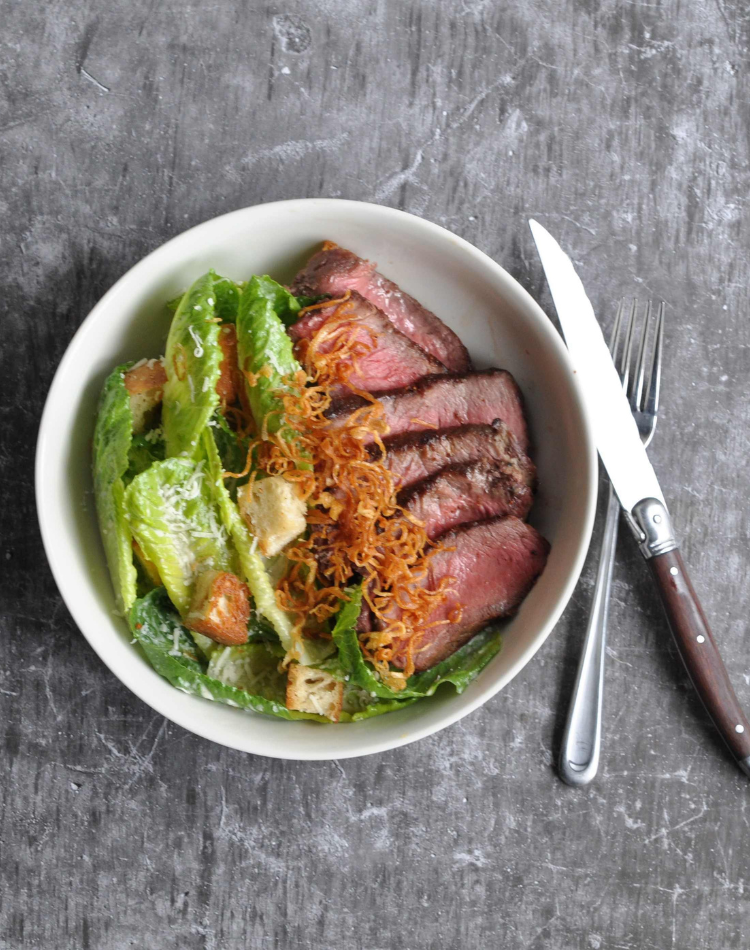 New York Strip Slices with a Salad 