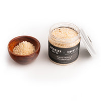 white truffle salt package open with small bowl