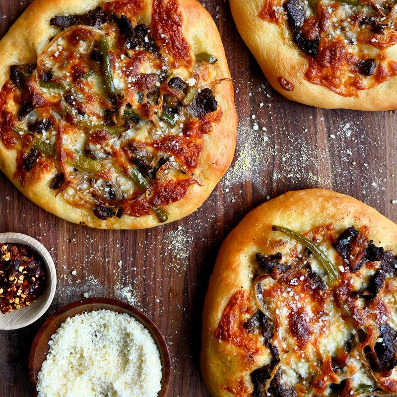 Mini Philly Cheesesteak Pizzas 