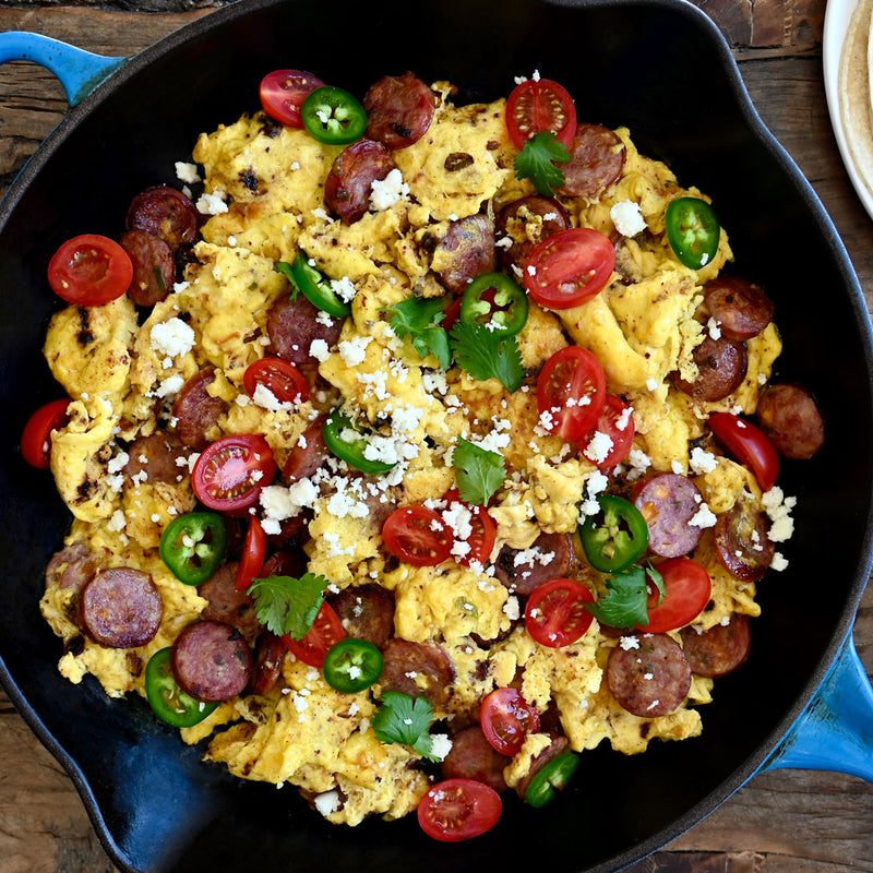 Sausage, egg and cheese breakfast scramble